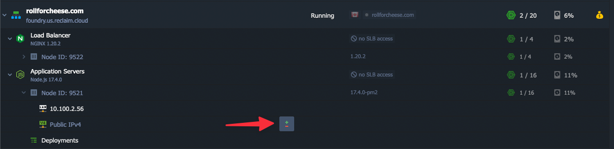Screenshot of the Reclaim Cloud interface
