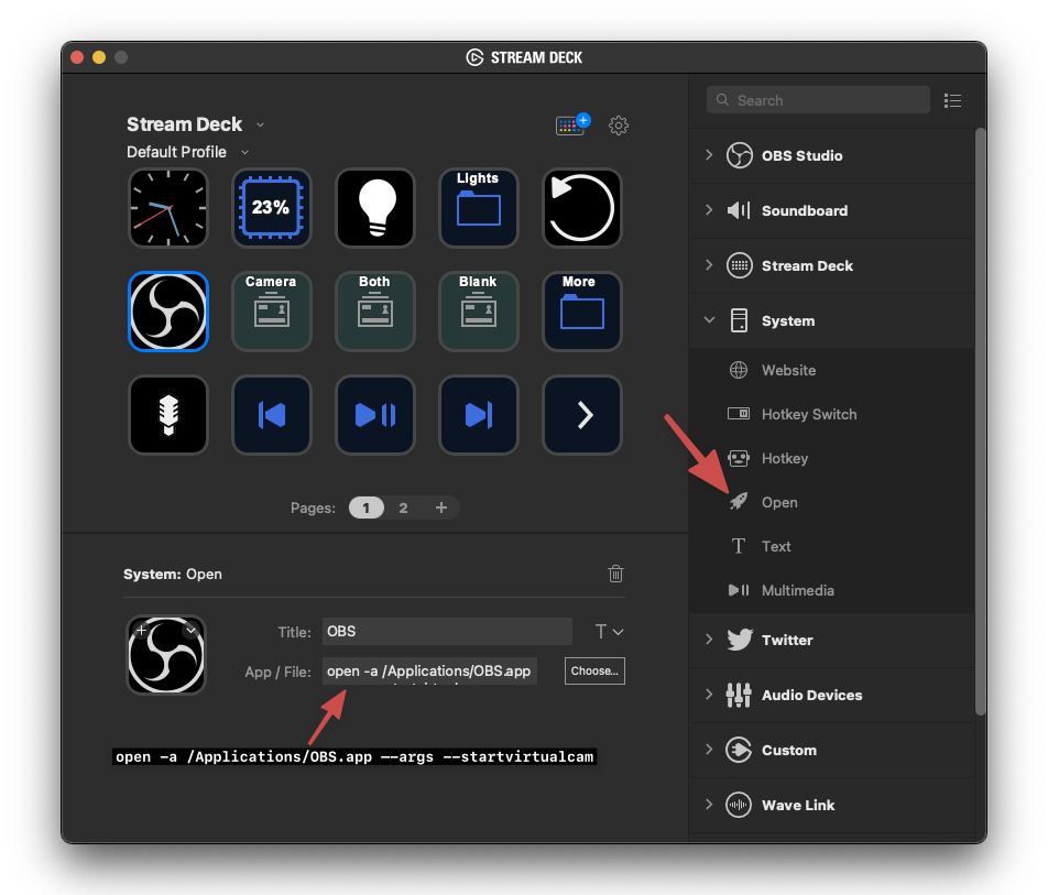 Screenshot of Stream Deck software