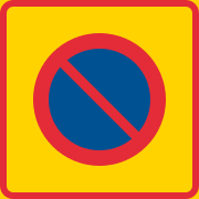 This is the Swedish traffic sign for no parking zone . The red circle with a diagonal line crossing it coveys the idea of "Not Allowed", and is called an ideogram.