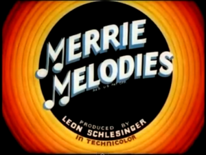 The classic Merrie Melodies title card from 1938.