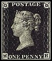 World's first postal stamp - the Penny Black of Great Britain, 1840.