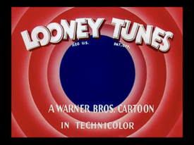 A black and white Looney Tunes opening title from 1943 featuring Porky Pig and Daffy Duck.