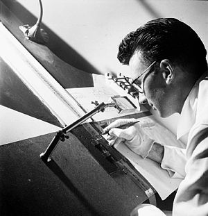 Norman McLaren drawing directly on film in 1944