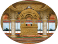 Painting of the Peacock Throne of the Mughal Empire displayed at the Victoria and Albert Museum.