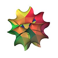 2-dimensional slice of a six-dimensional quintic Calabi–Yau manifold. Used in String theory and Superstring theory.