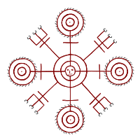 Veiðistafur, one of a variety of Icelandic magical staves. This one brings luck in fishing. Includes a subtle smile emoji right in the center.