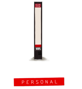 A vertical VHS tape is centered on a white background. The label reads "Personal Plan" in bold red text below.