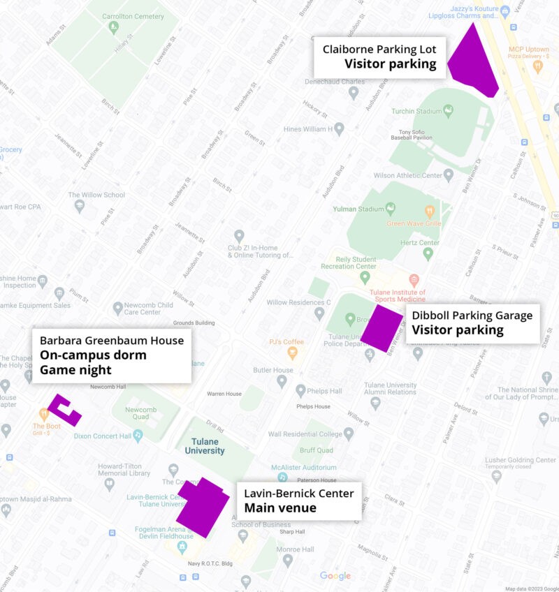 Screenshot of Google Maps of Tulane's campus