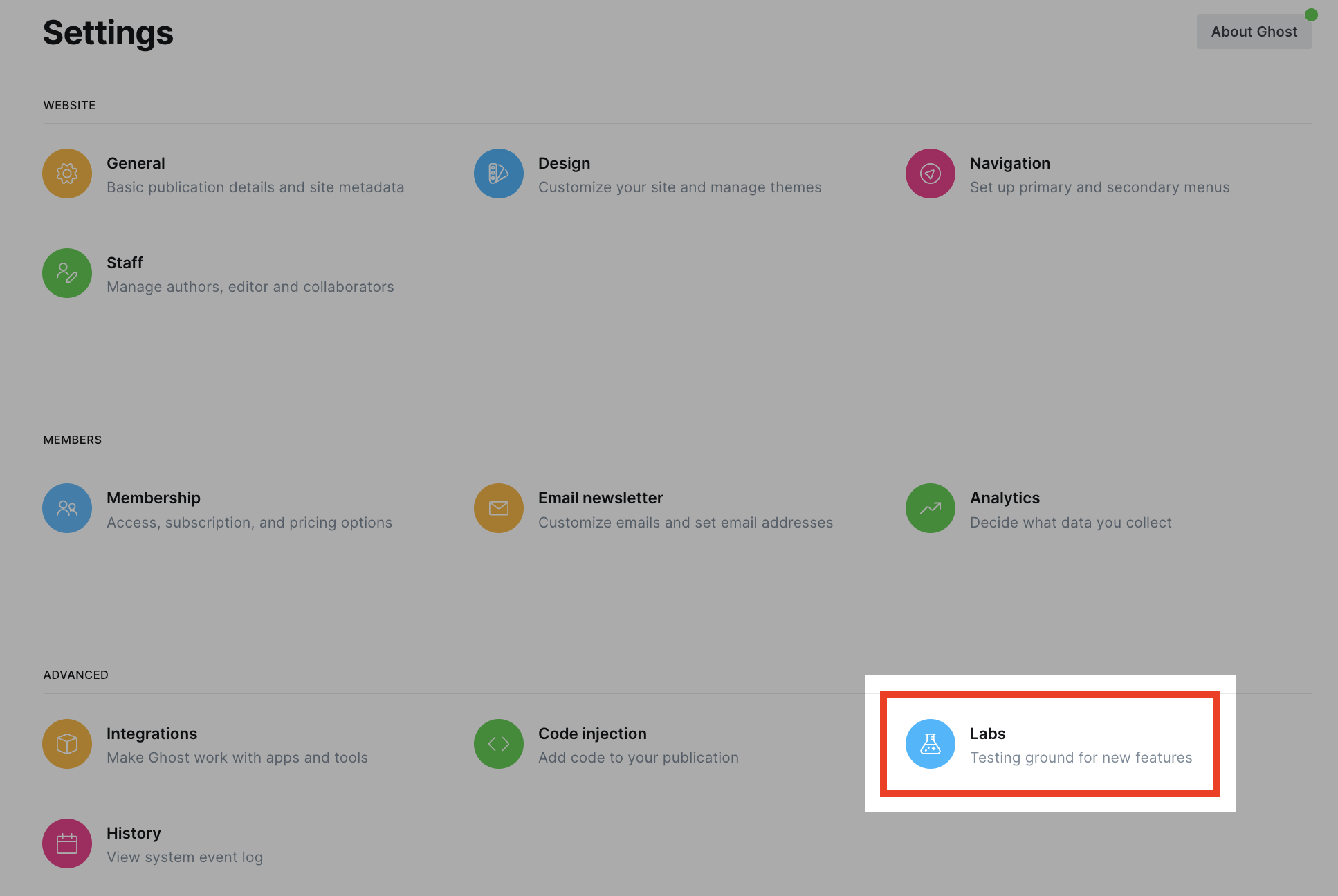 Ghost_Settings_Find-Labs.png