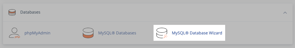 The cPanel dashboard interface showing the Databases section with a visual focus on the MySQL Database Wizard icon.